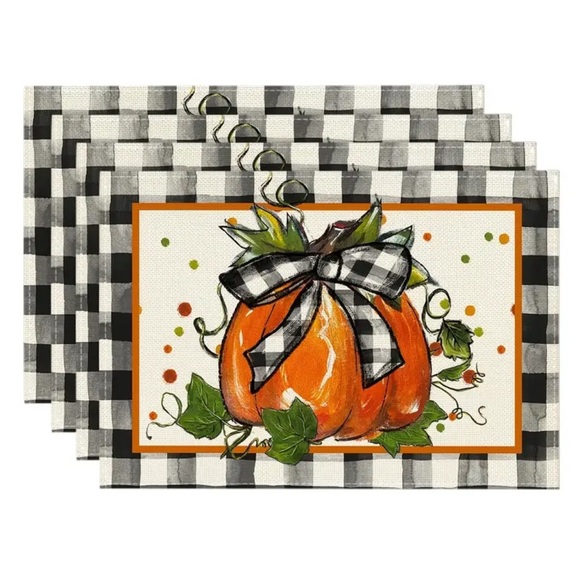 New Set of 4 Pumpkin Plaid Placemats - Picture 1 of 3